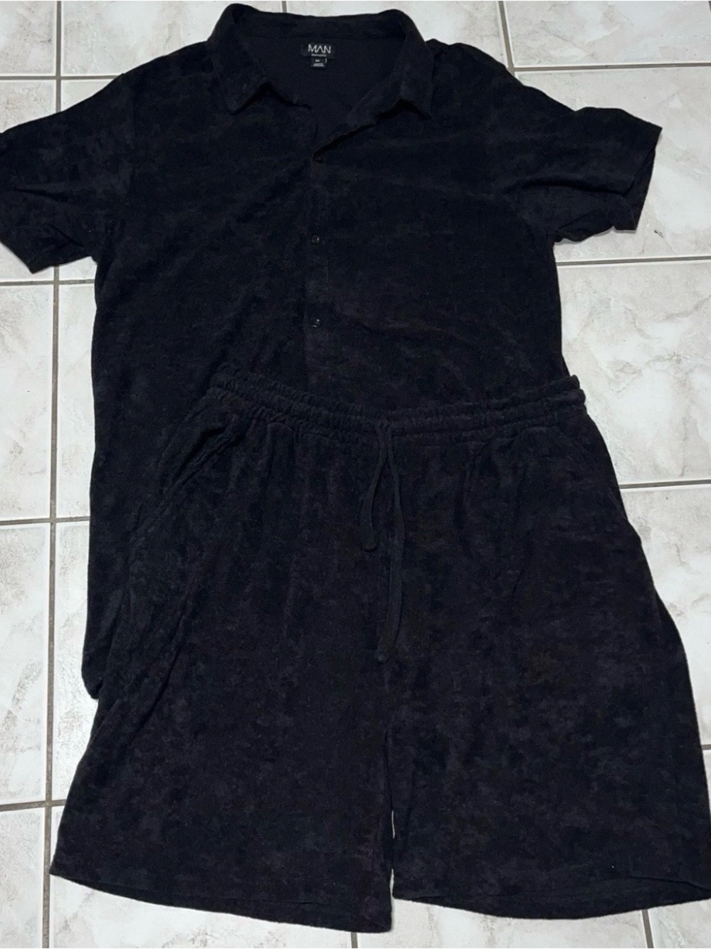 boohooMAN Towelling Shirt & Short Set Size 2XL